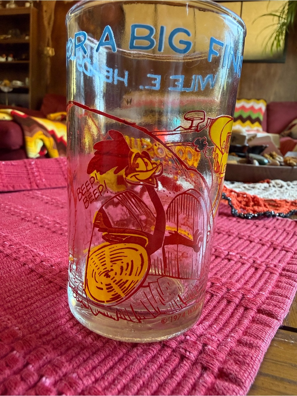 Vintage 1974 Welch’s Wile E Coyote Road Runner Jelly Jar Glass Warner Bros